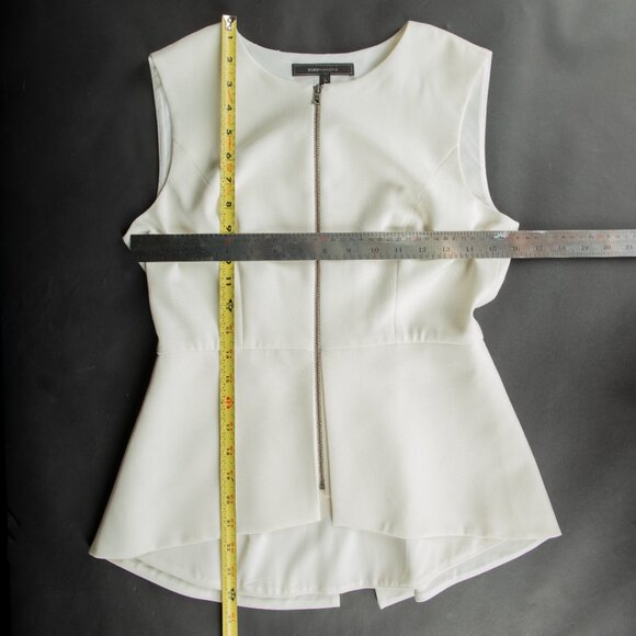 BCBG MAXAZRIA Abrielle Sleeveless Top Structured Peplum Zipper Ivory Vest S - Picture 7 of 14